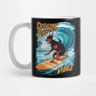 Doberman Pinscher Surfer Riding Tropical Wave Mug